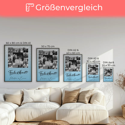 Familienposter mit Namen und 11 Fotos Familie Ist Heimat als persönliche Geschenkidee