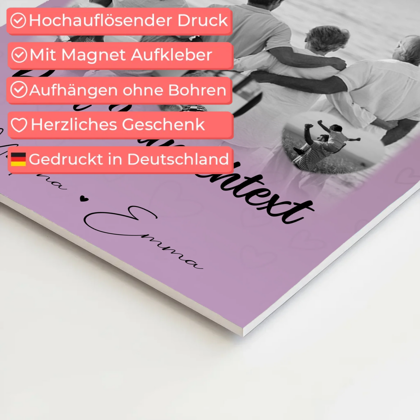 Familienbild Personalisiert Fotoboard mit 1 Foto 3 Herz Fotos Wunschtext Family Is Everything