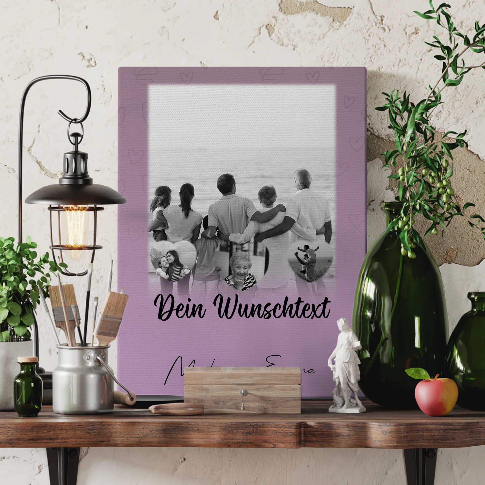 Personalisierte Leinwand Mit Spruch 1 Foto und 3 Herz Fotos Wunschtext Family Is Everything 3