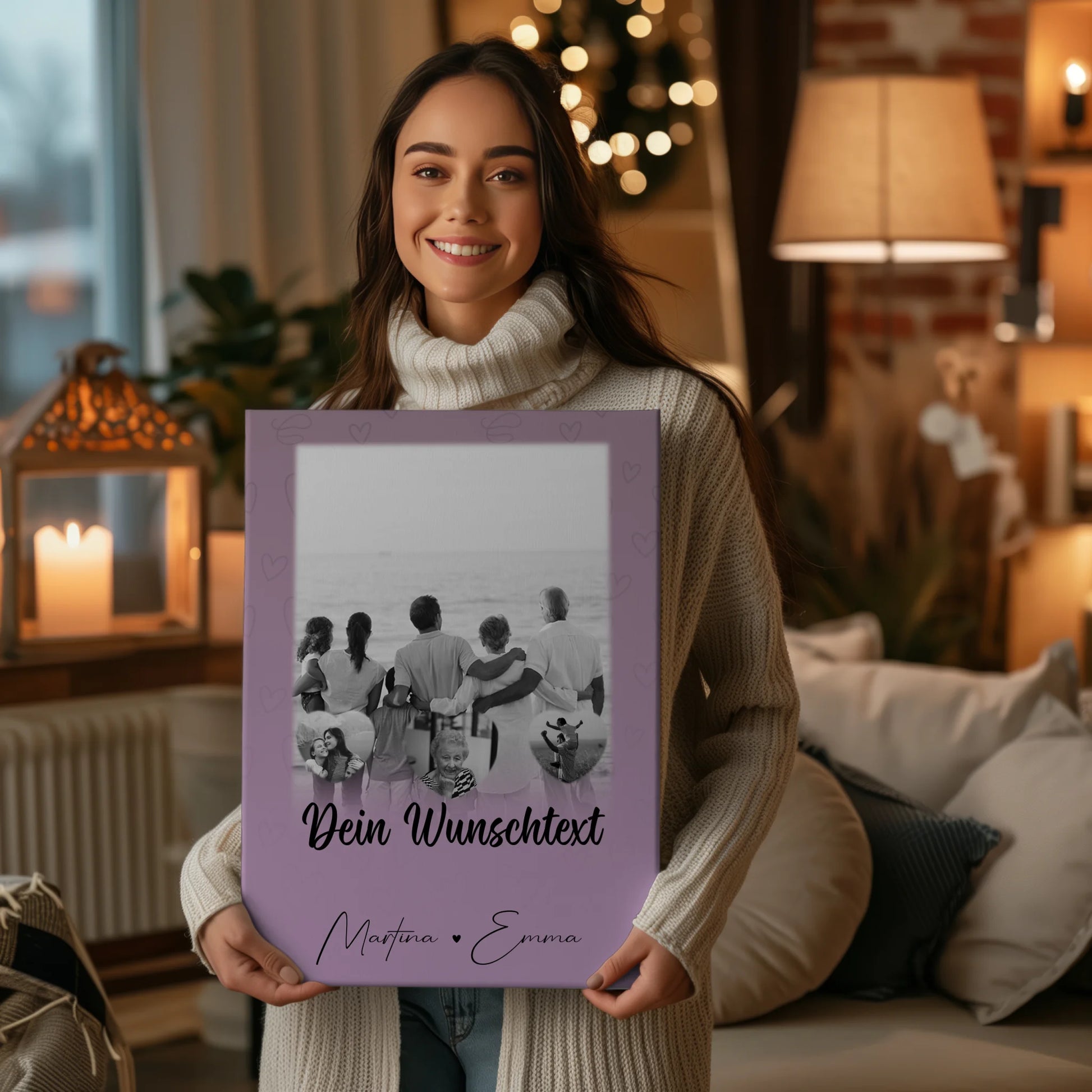 Personalisierte Leinwand Mit Spruch 1 Foto und 3 Herz Fotos Wunschtext Family Is Everything 2