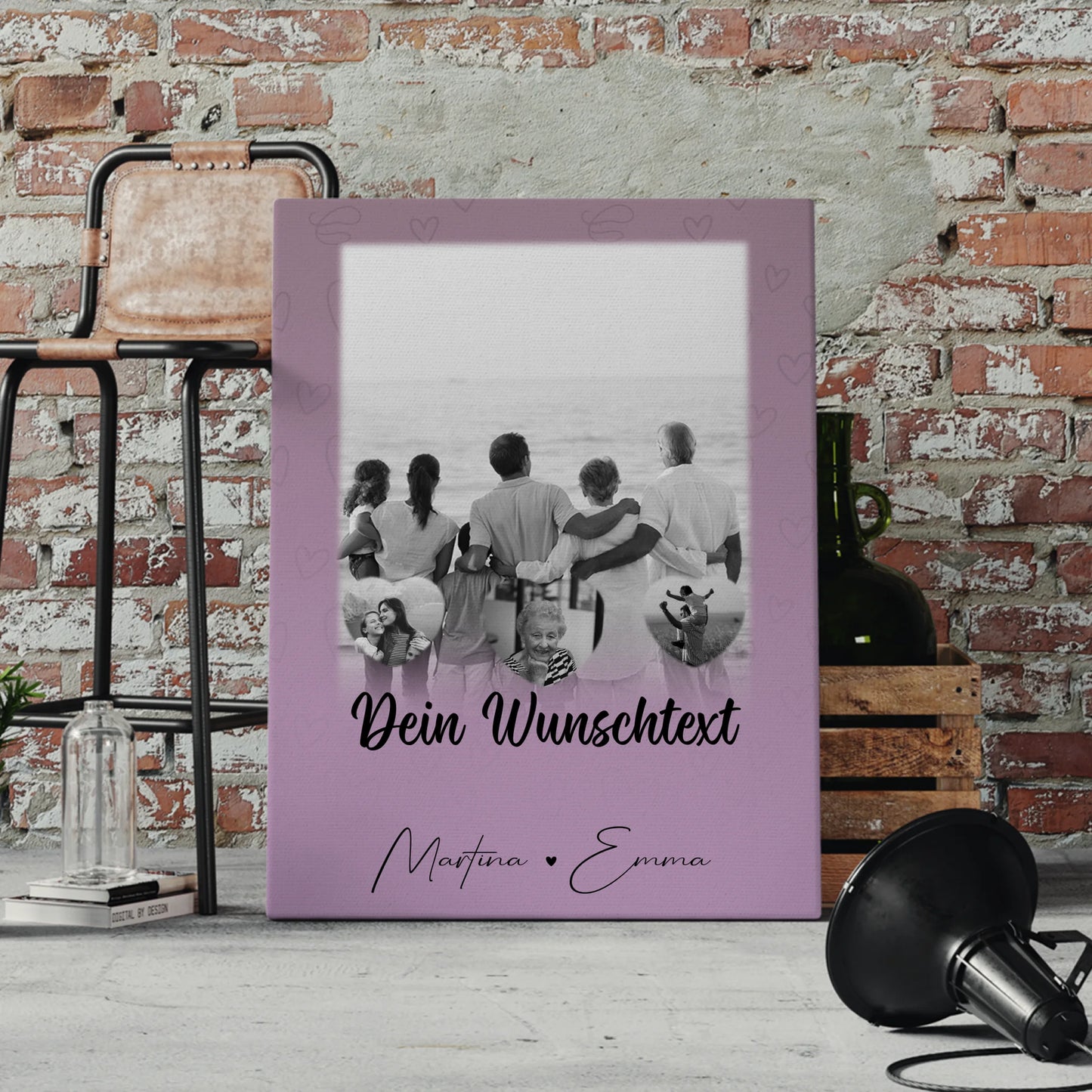 Personalisierte Leinwand Mit Spruch 1 Foto und 3 Herz Fotos Wunschtext Family Is Everything 4