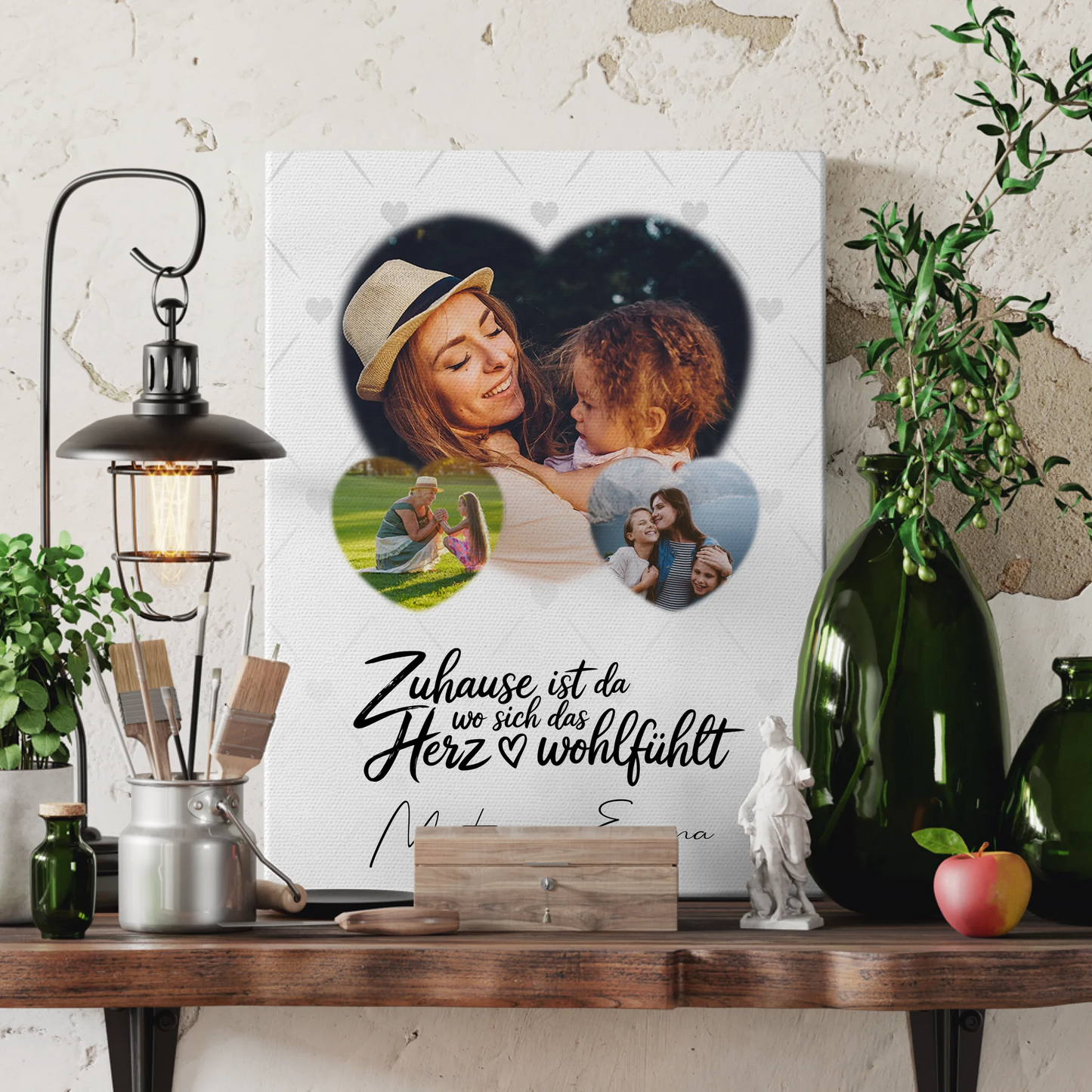 Wandbild Familie Personalisiert mit 3 Herz Fotos Das Herz Wohlfühlt für Zuhause 3