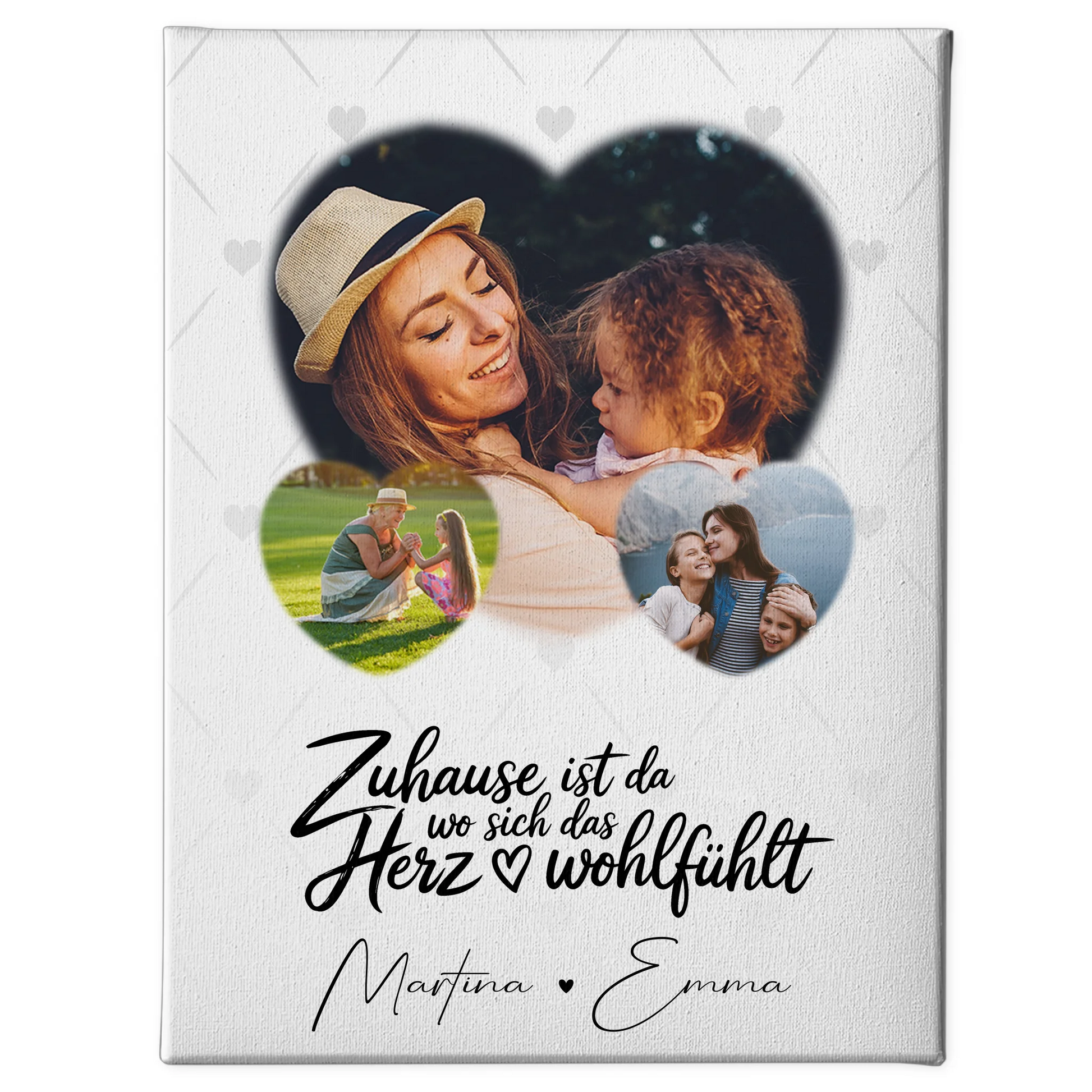 Wandbild Familie Personalisiert mit 3 Herz Fotos Das Herz Wohlfühlt für Zuhause 1