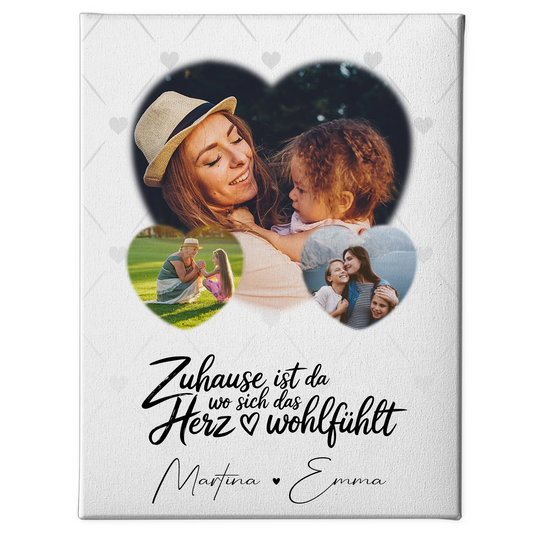 Wandbild Familie Personalisiert mit 3 Herz Fotos Das Herz Wohlfühlt für Zuhause 1