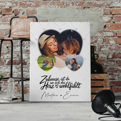 Wandbild Familie Personalisiert mit 3 Herz Fotos Das Herz Wohlfühlt für Zuhause 4
