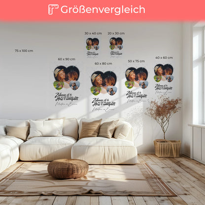 Wandbild Familie Personalisiert mit 3 Herz Fotos Das Herz Wohlfühlt für Zuhause 6