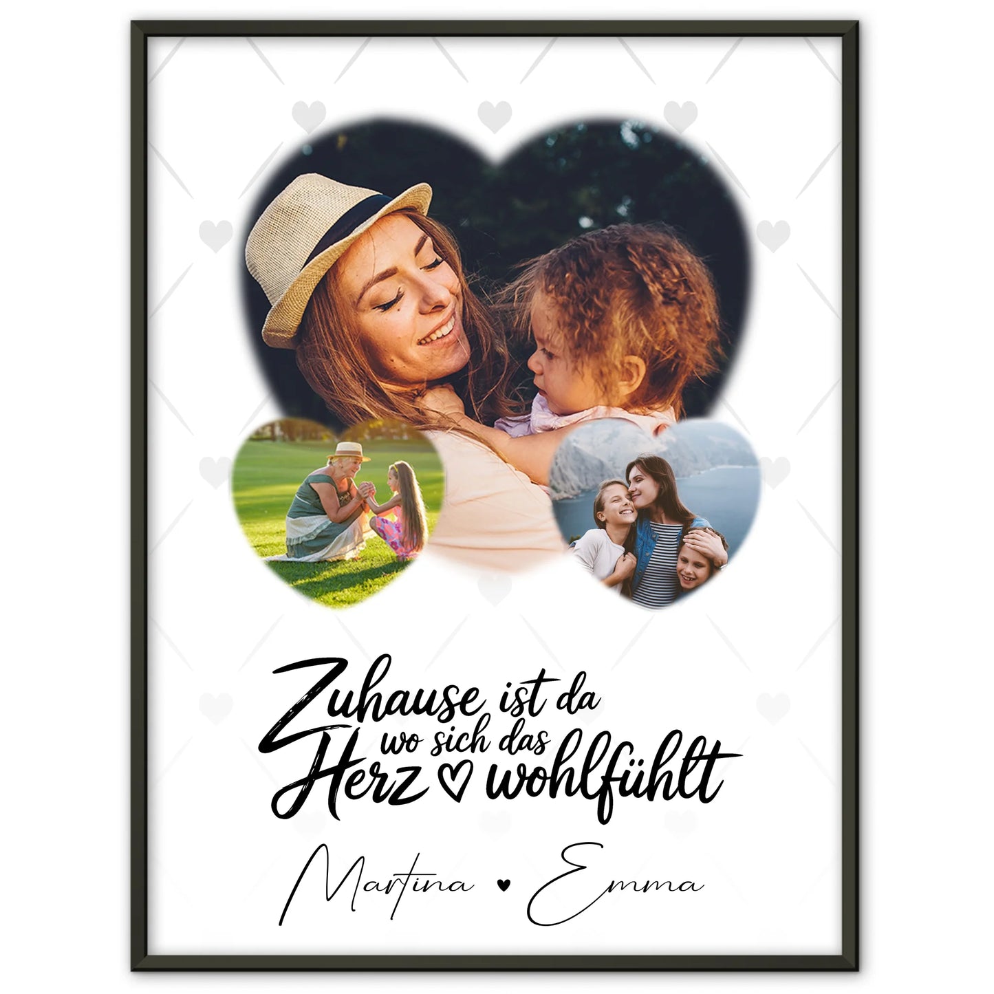 Familienposter Mit Namen Das Herz Wohlfühlt Motiv mit 3 Herz Fotos