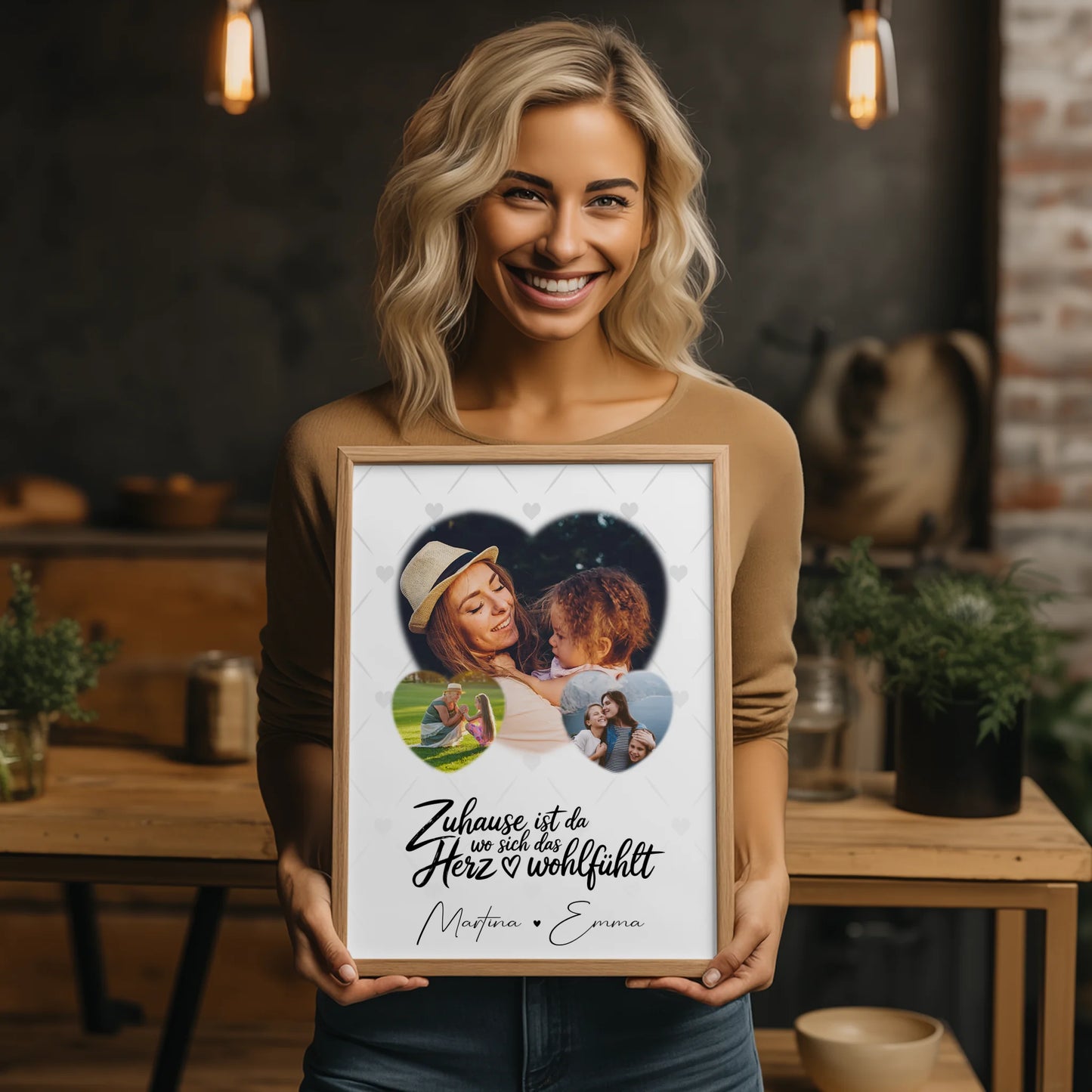 Familienposter Mit Namen Das Herz Wohlfühlt Motiv mit 3 Herz Fotos