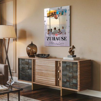 Wandbild Familie Personalisiert mit 3 Fotos und Herz Foto für Zuhause