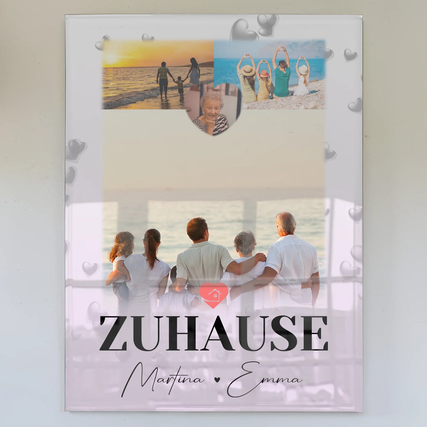 Wandbild Familie Personalisiert mit 3 Fotos und Herz Foto für Zuhause