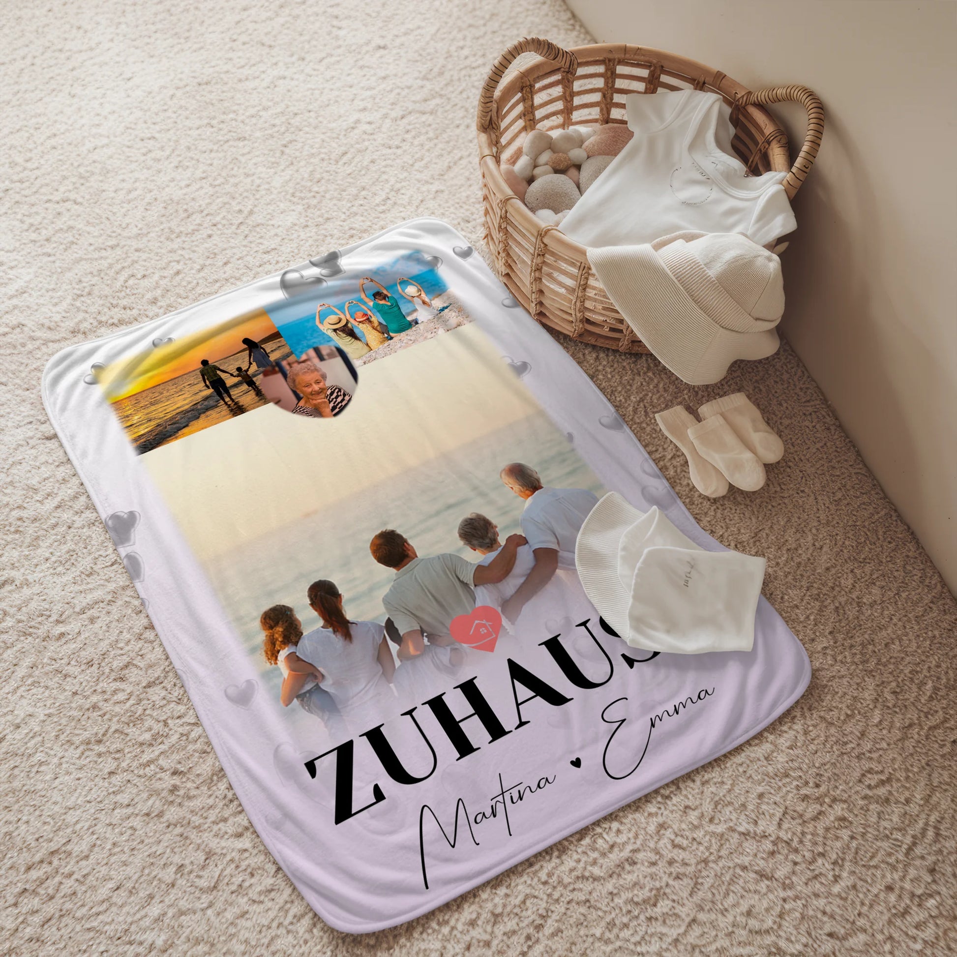 Personalisierte Decke Mit Namen 3 Fotos und 1 Herz Foto Für Zuhause 2