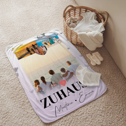 Personalisierte Decke Mit Namen 3 Fotos und 1 Herz Foto Für Zuhause 2