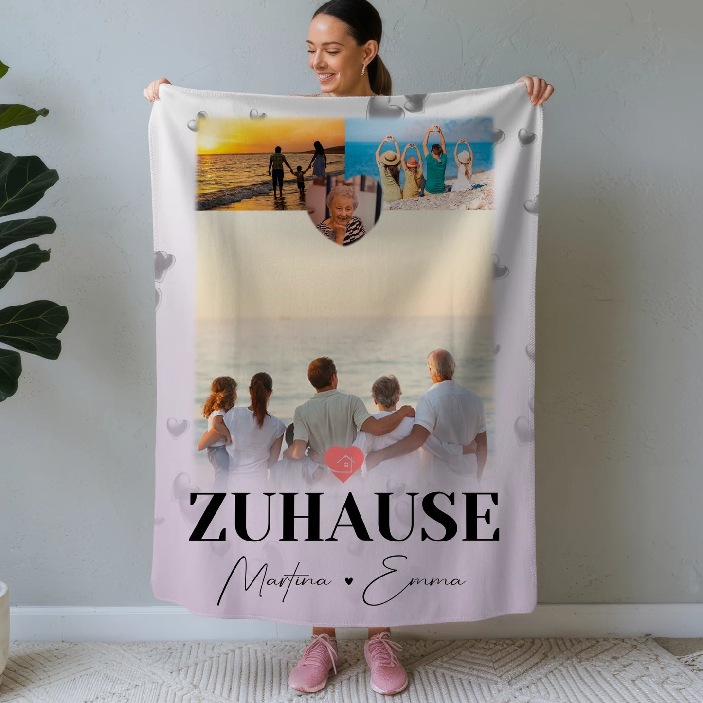Personalisierte Decke Mit Namen 3 Fotos und 1 Herz Foto Für Zuhause 1