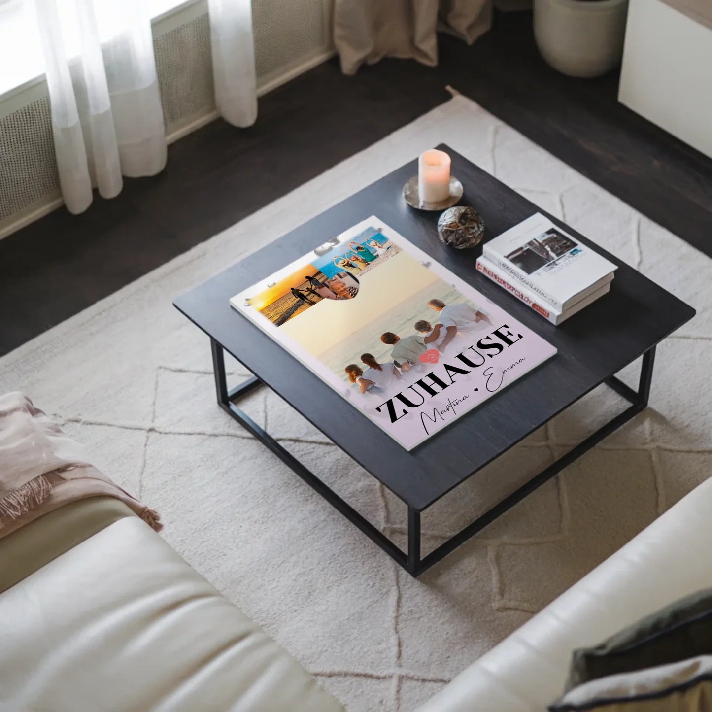 Familienbild Personalisiert Fotoboard mit 3 Fotos und Herz Foto Zuhause 3