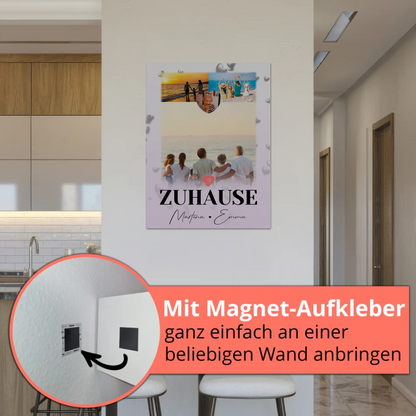 Familienbild Personalisiert Fotoboard mit 3 Fotos und Herz Foto Zuhause