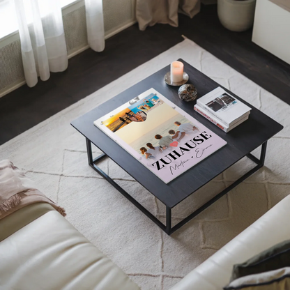 Familienbild Personalisiert Fotoboard mit 3 Fotos und Herz Foto Zuhause