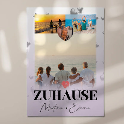 Familienbild Personalisiert Fotoboard mit 3 Fotos und Herz Foto Zuhause