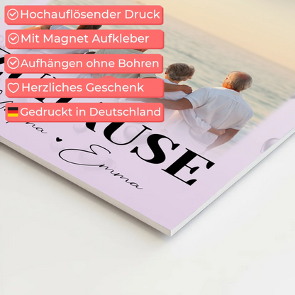 Familienbild Personalisiert Fotoboard mit 3 Fotos und Herz Foto Zuhause