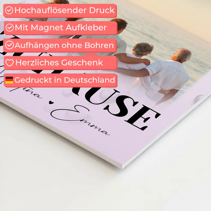 Familienbild Personalisiert Fotoboard mit 3 Fotos und Herz Foto Zuhause