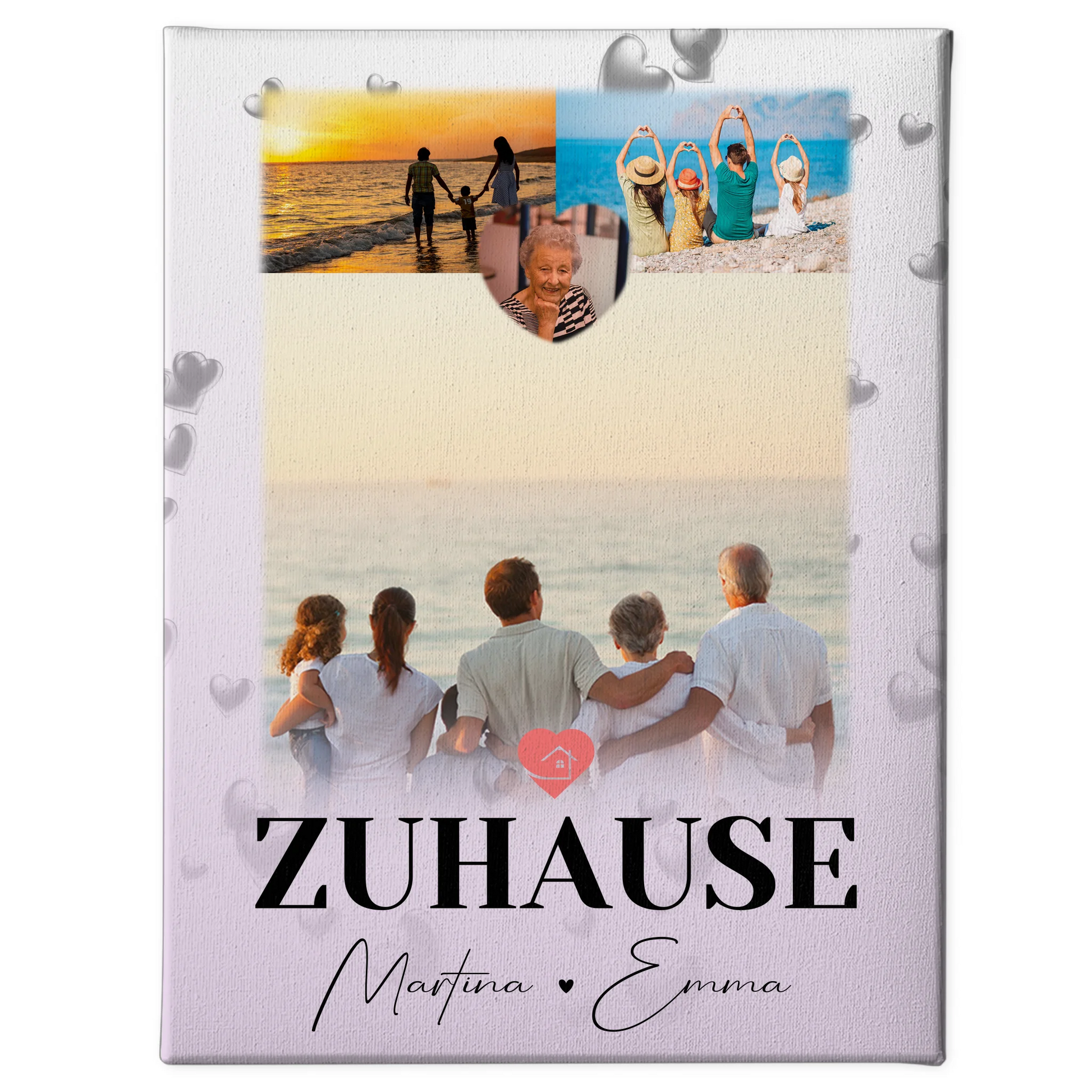 Familien Leinwand Personalisiert mit 3 Fotos und Herz Foto für Zuhause 1