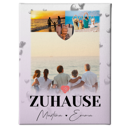 Familien Leinwand Personalisiert mit 3 Fotos und Herz Foto für Zuhause 1