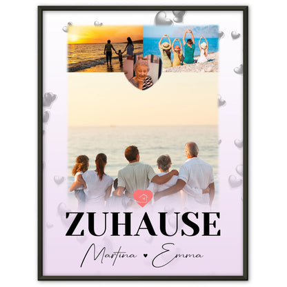 Poster Namen Familie mit 3 Fotos und 1 Herz Foto für dein Zuhause