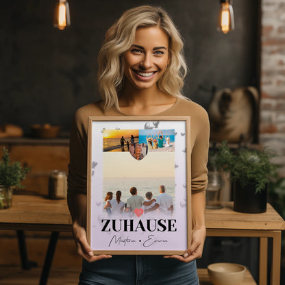 Poster Namen Familie mit 3 Fotos und 1 Herz Foto für dein Zuhause