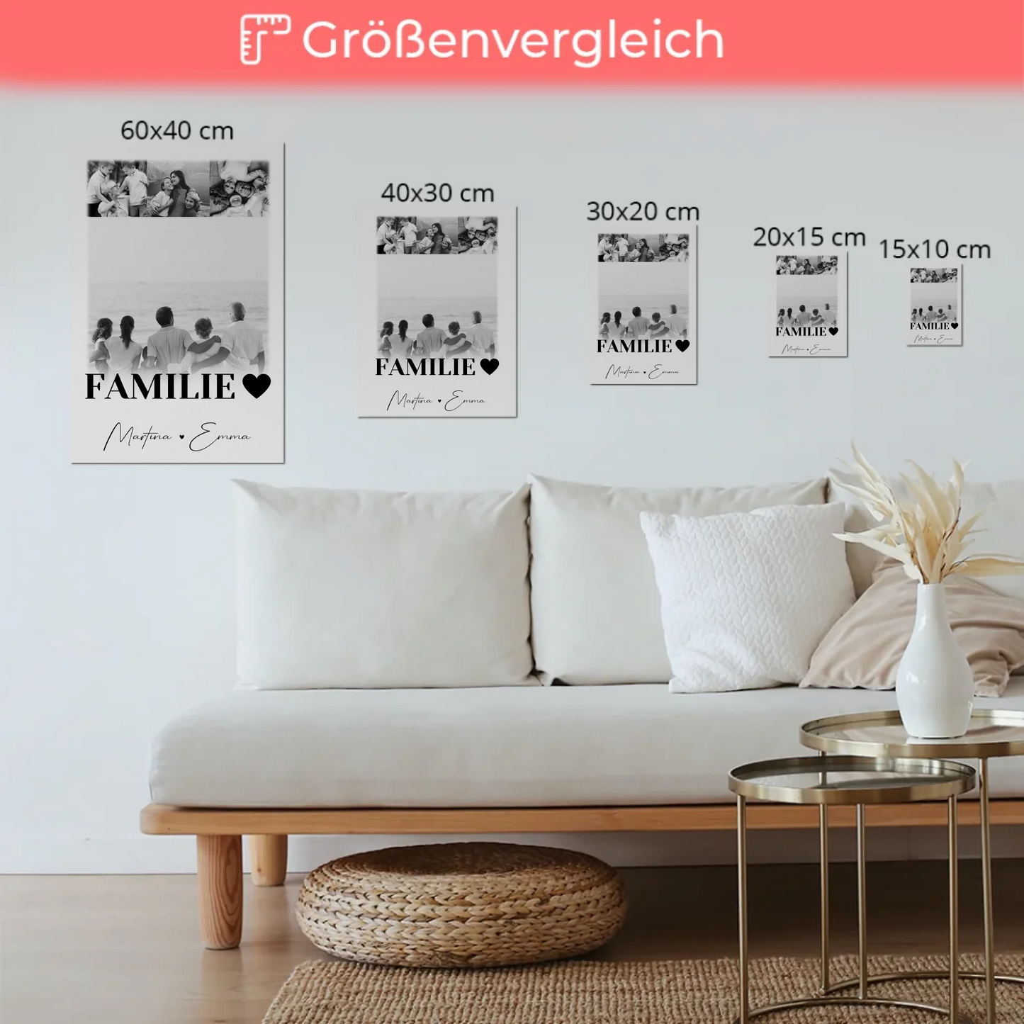 Familienbild Personalisiert mit 4 Fotos für die Familie Geschenke