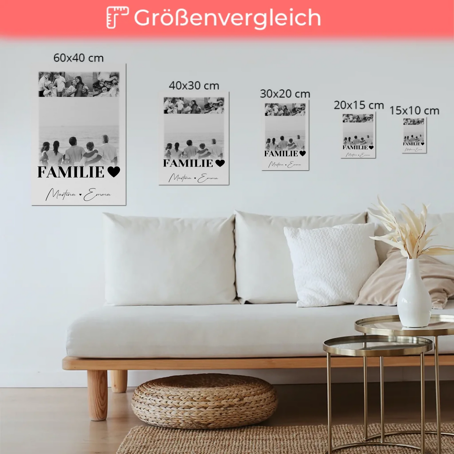 Familienbild Personalisiert mit 4 Fotos für die Familie Geschenke