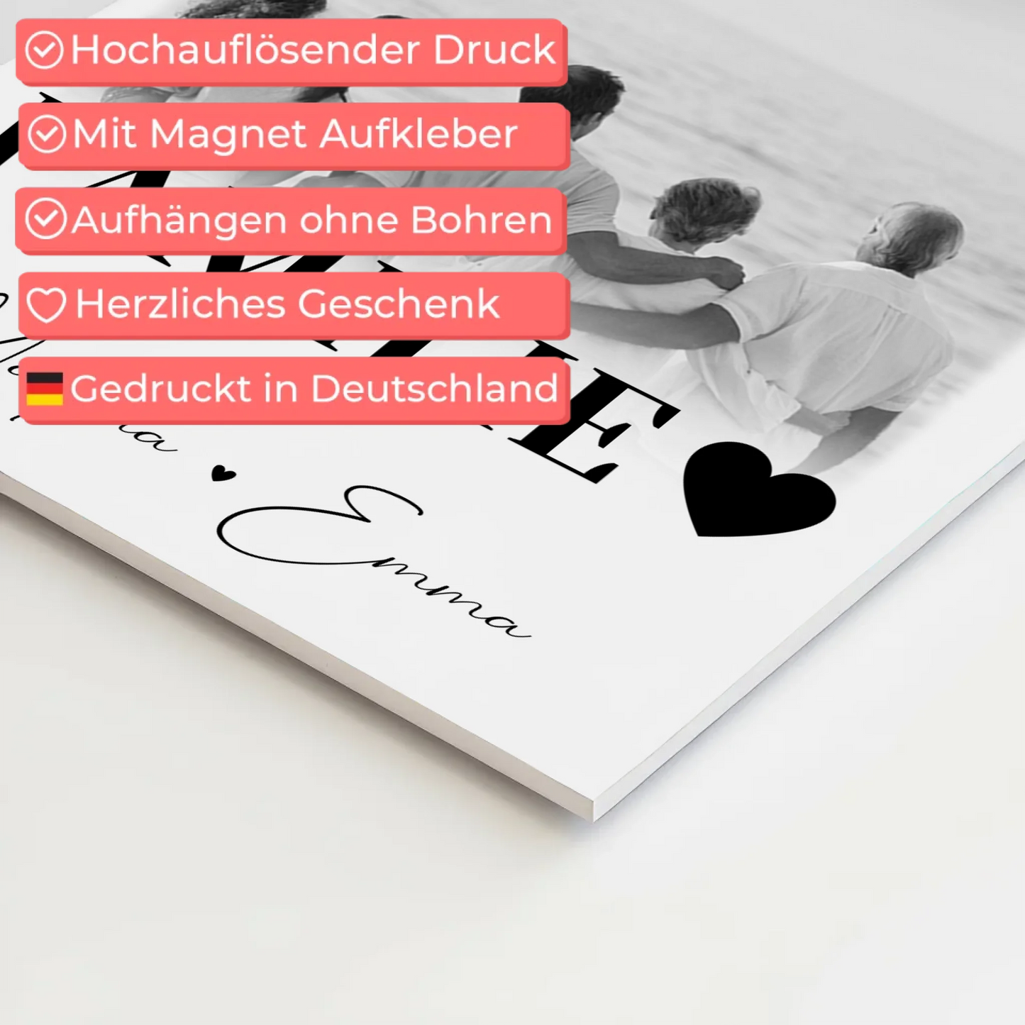 Familienbild Personalisiert mit 4 Fotos für die Familie Geschenke