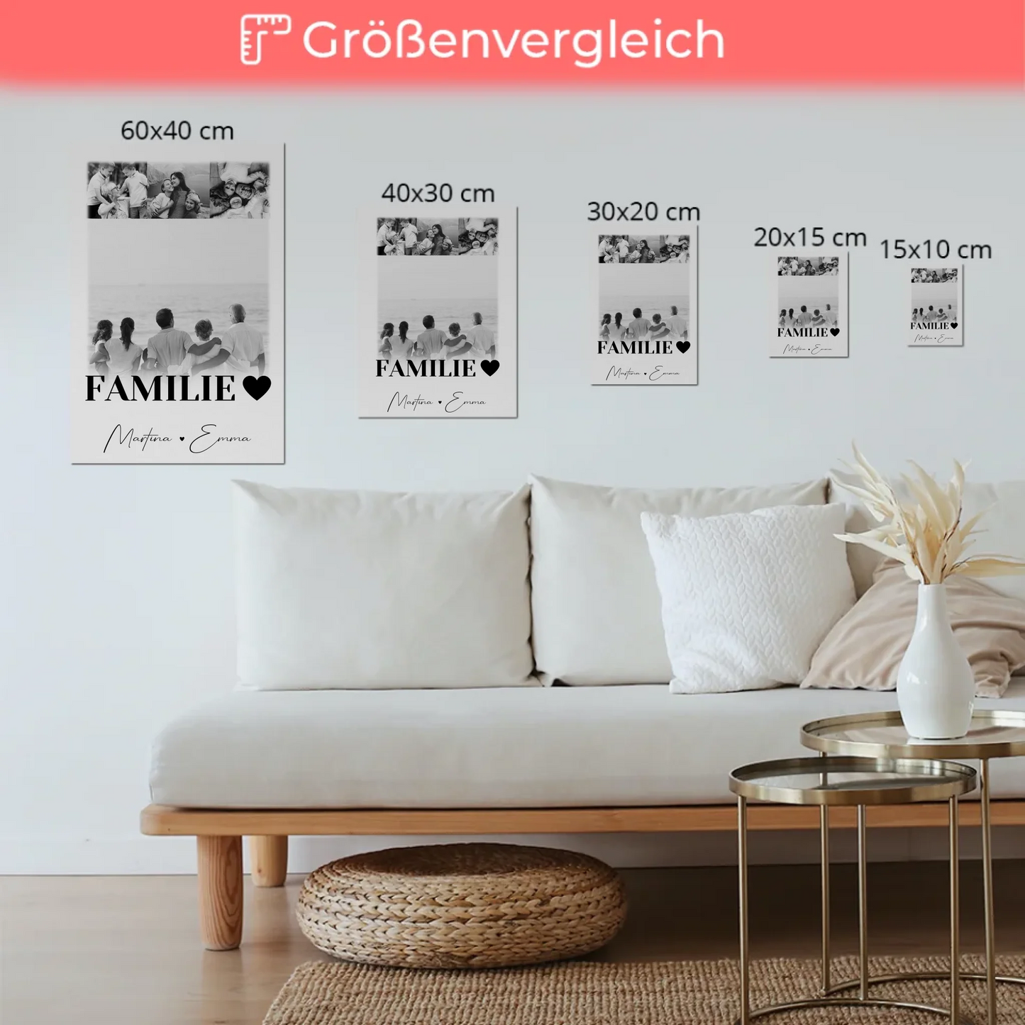Familienbild Personalisiert mit 4 Fotos für die Familie Geschenke