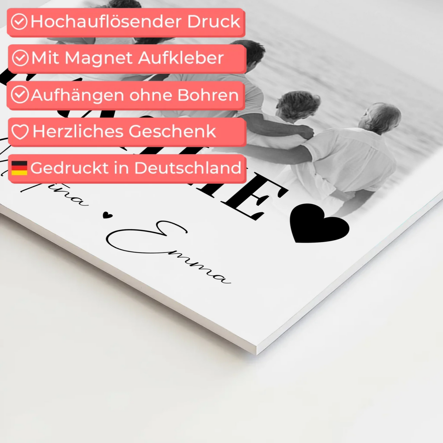 Familienbild Personalisiert mit 4 Fotos für die Familie Geschenke