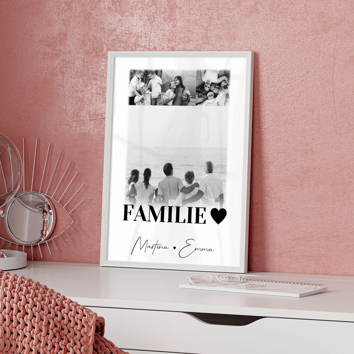 Poster Familie Mit Namen personalisiert mit 4 Fotos als Geschenkidee