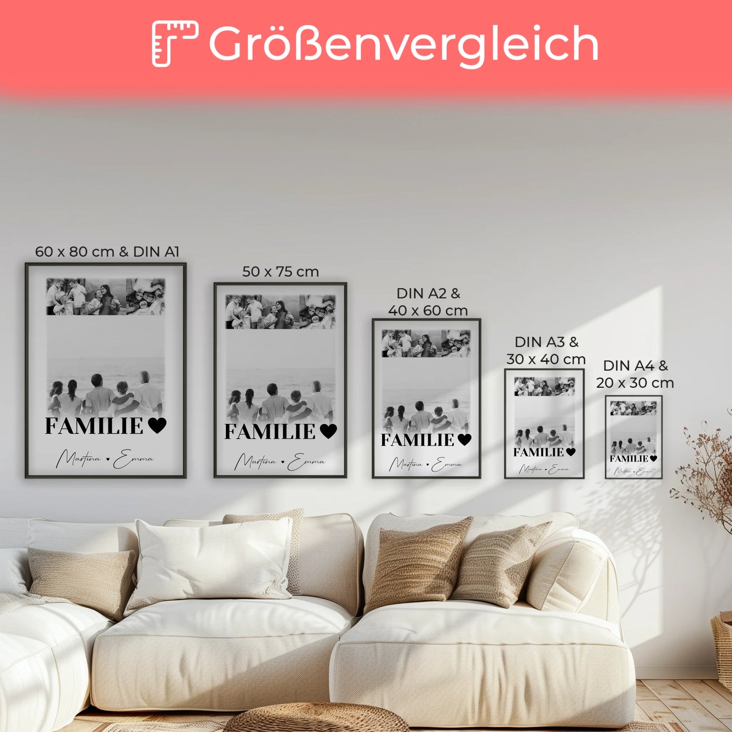 Poster Familie Mit Namen personalisiert mit 4 Fotos als Geschenkidee
