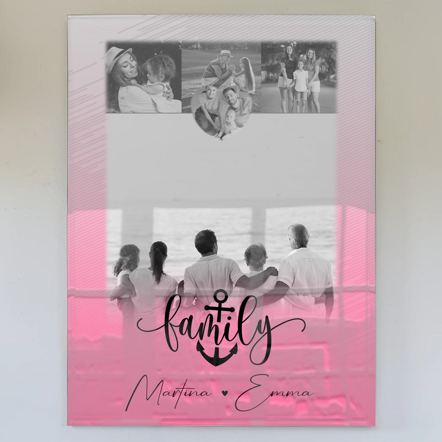 Wandbild Familie Personalisiert mit 4 Fotos und Kleinem Herz Foto für Family Freude