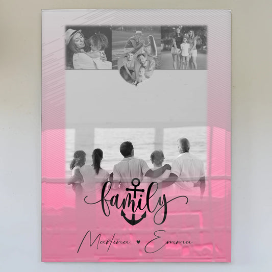 Wandbild Familie Personalisiert mit 4 Fotos und Kleinem Herz Foto für Family Freude