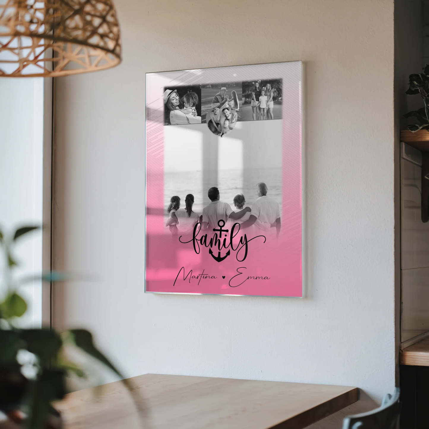 Wandbild Familie Personalisiert mit 4 Fotos und Kleinem Herz Foto für Family Freude