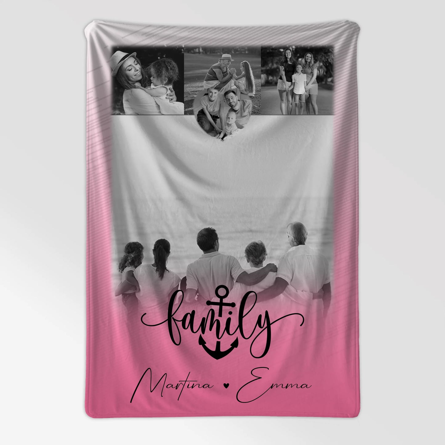 Personalisierte Family Namensdecke mit 4 Fotos und 1 Kleines Herz Foto für besondere Momente 7