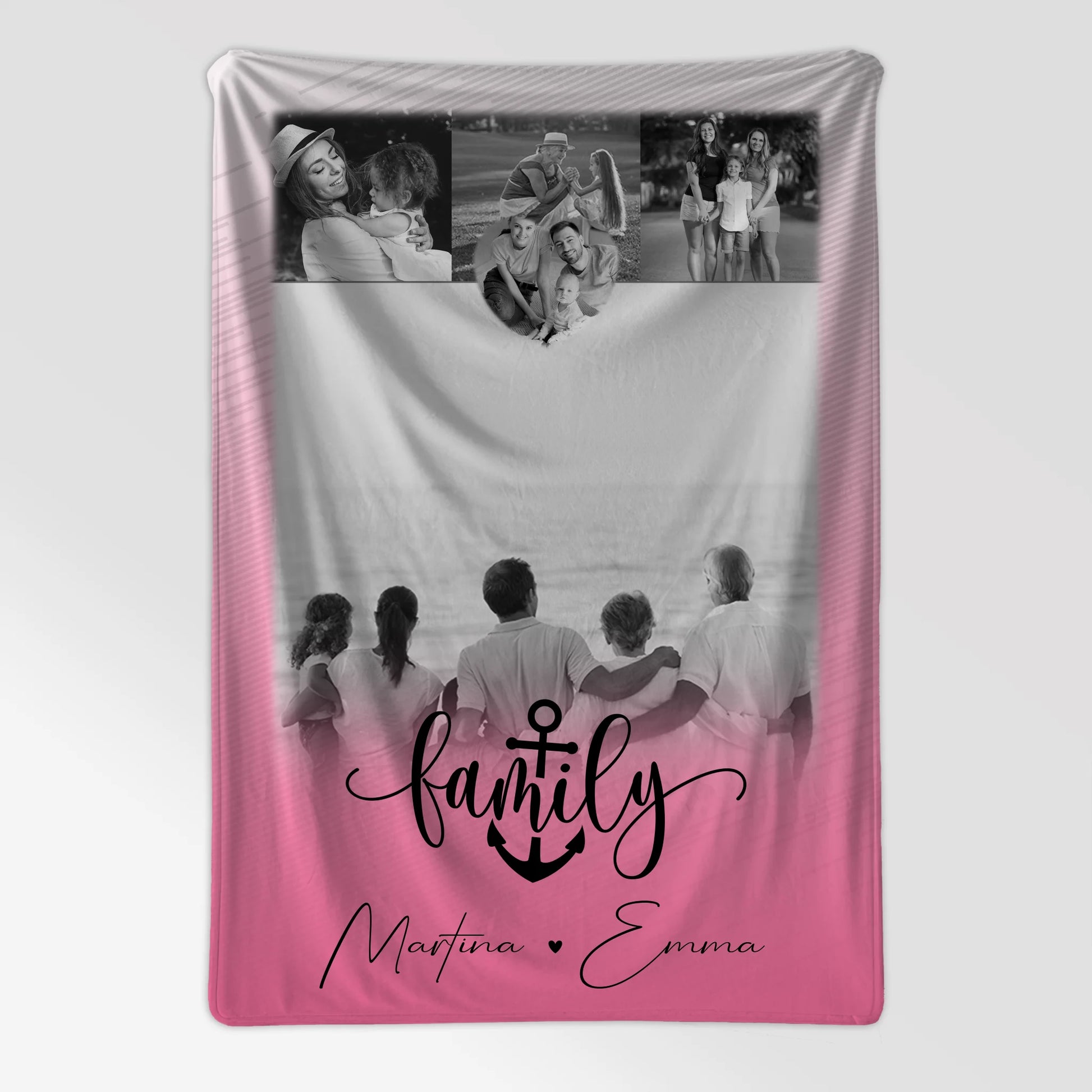 Personalisierte Family Namensdecke mit 4 Fotos und 1 Kleines Herz Foto für besondere Momente 7