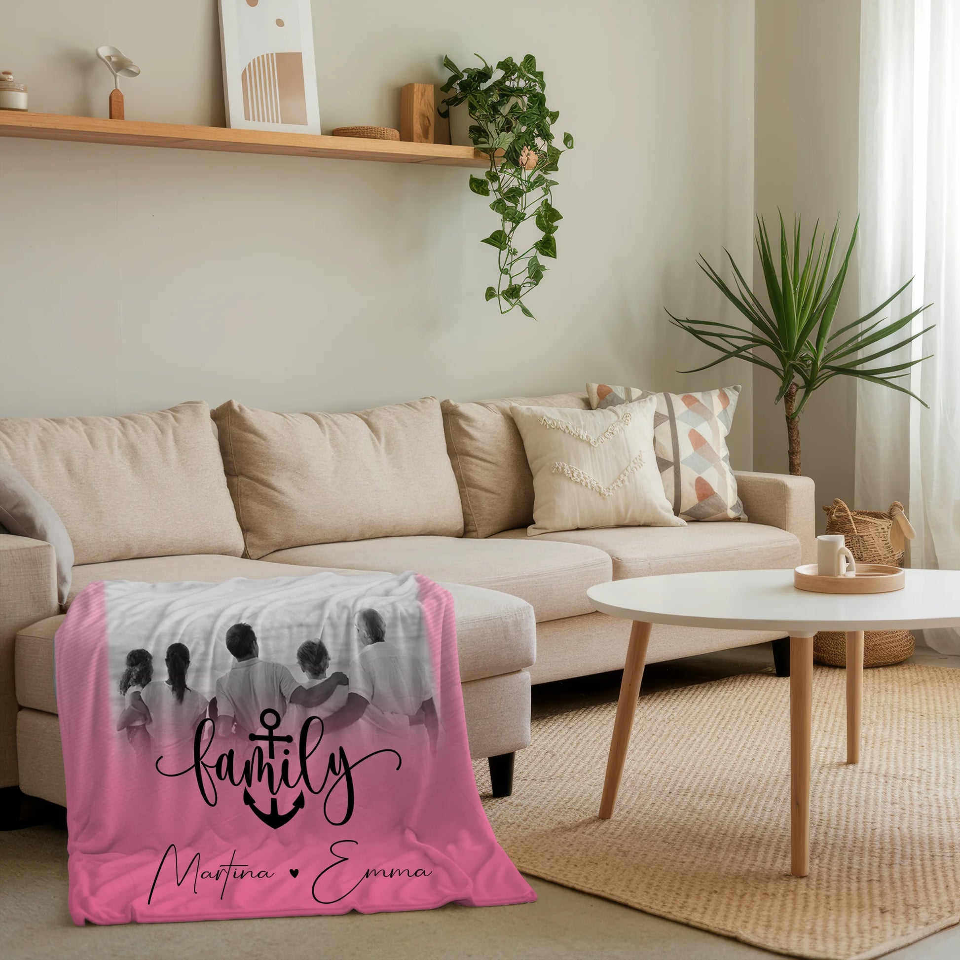 Personalisierte Family Namensdecke mit 4 Fotos und 1 Kleines Herz Foto für besondere Momente 4
