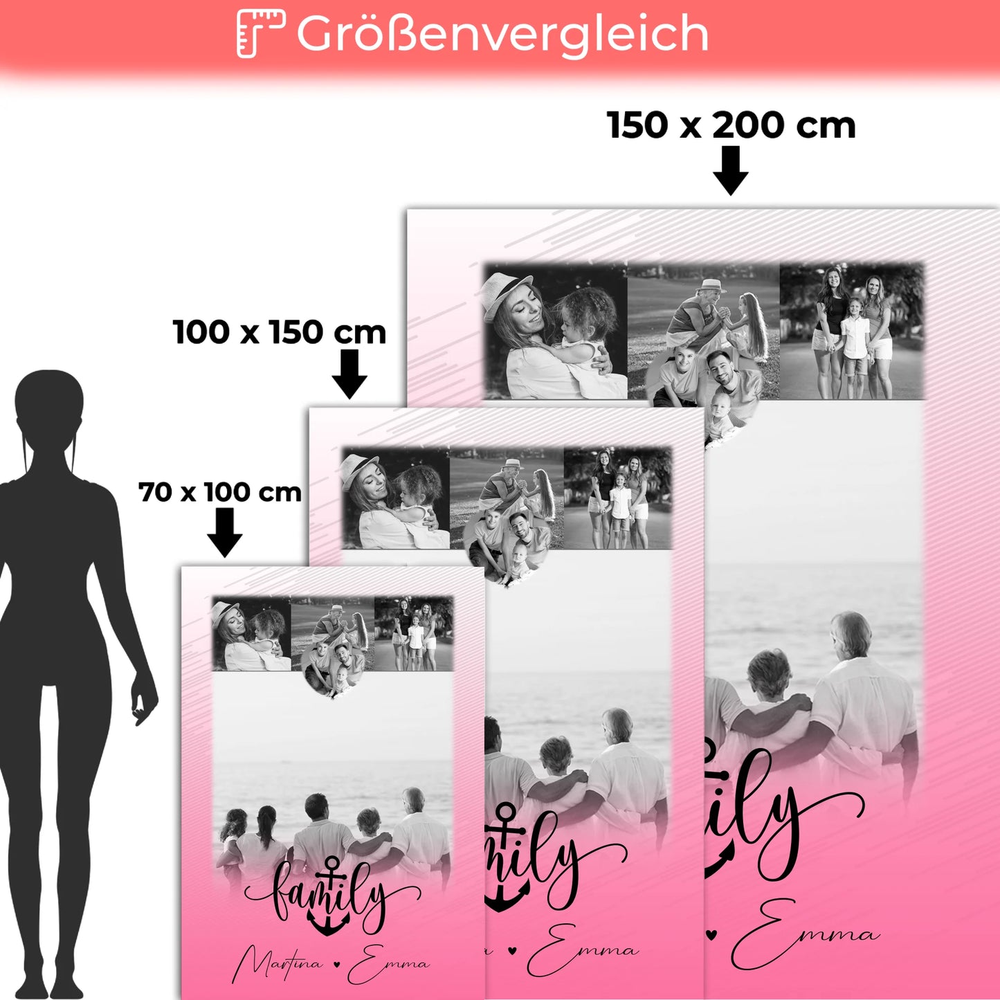 Personalisierte Family Namensdecke mit 4 Fotos und 1 Kleines Herz Foto für besondere Momente 5