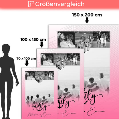 Personalisierte Family Namensdecke mit 4 Fotos und 1 Kleines Herz Foto für besondere Momente 5