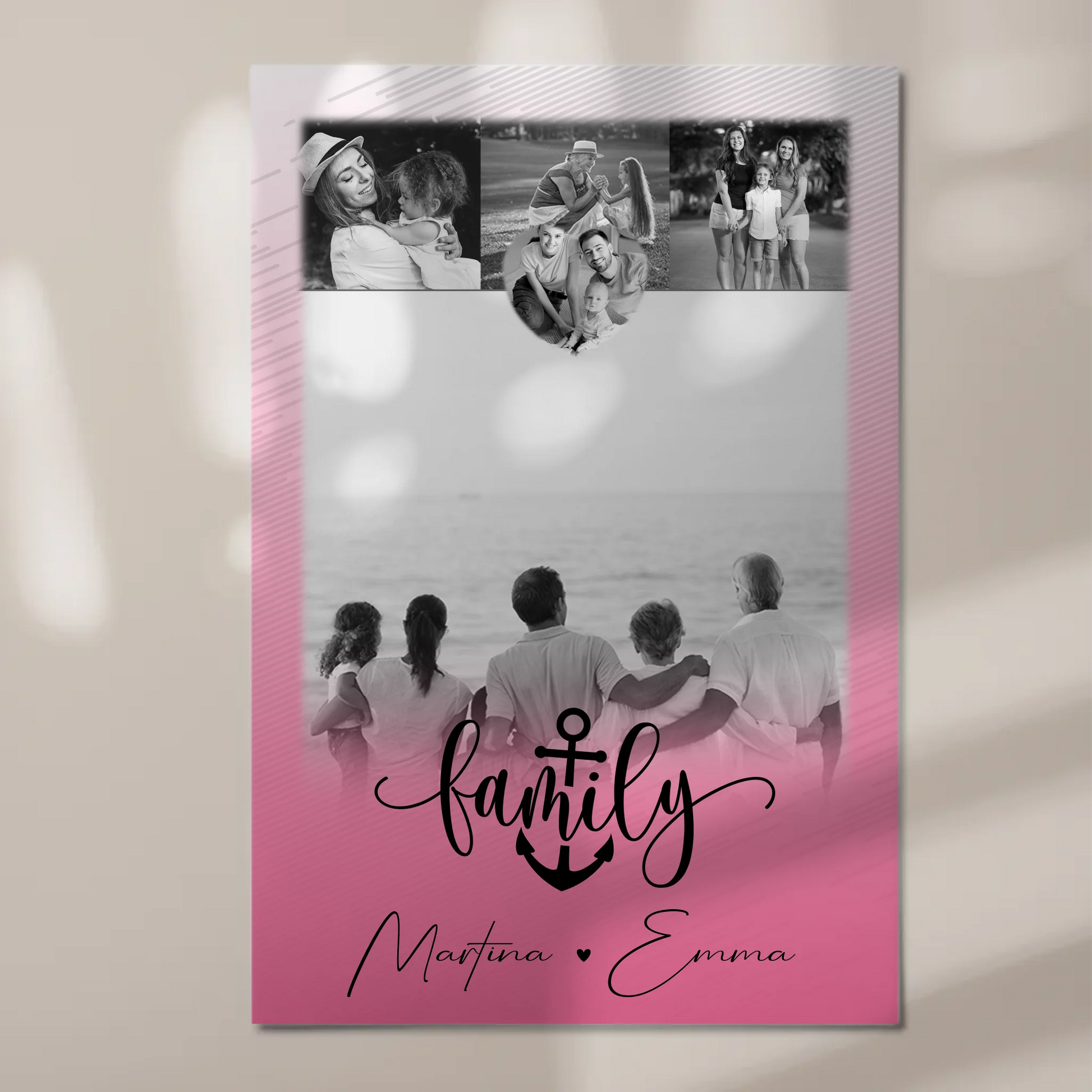 Familienbild Personalisiert mit 4 Fotos und 1 Kleines Herz Foto für Family Geschenk 1