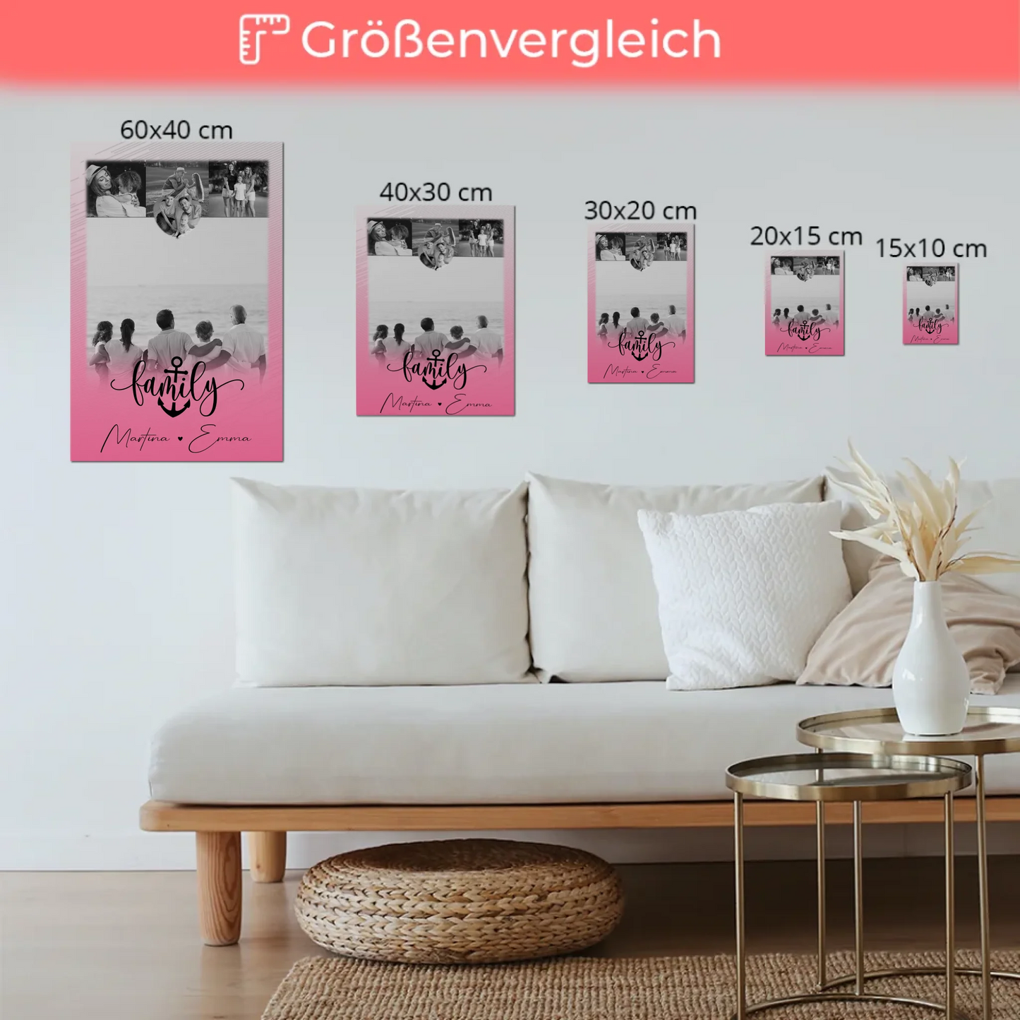 Familienbild Personalisiert mit 4 Fotos und 1 Kleines Herz Foto für Family Geschenk 6