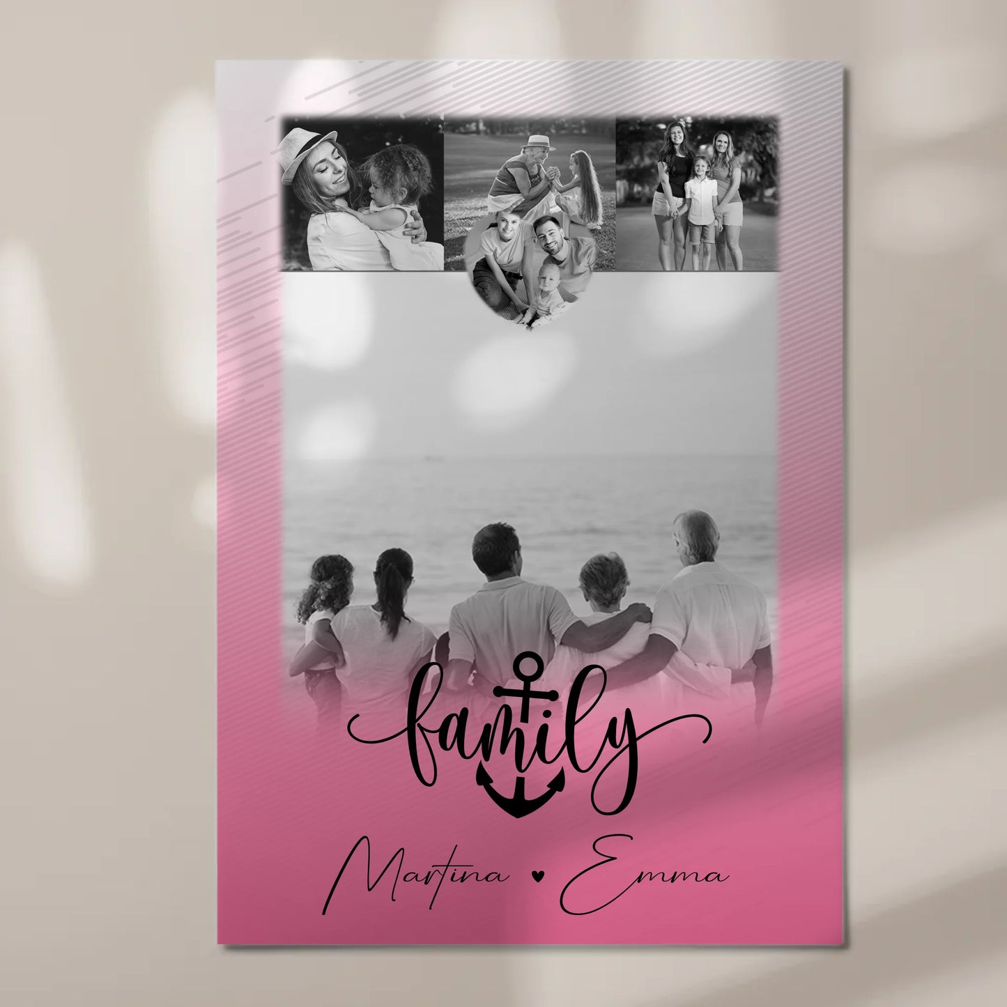 Familienbild Personalisiert mit 4 Fotos und 1 Kleines Herz Foto für Family Geschenk 7