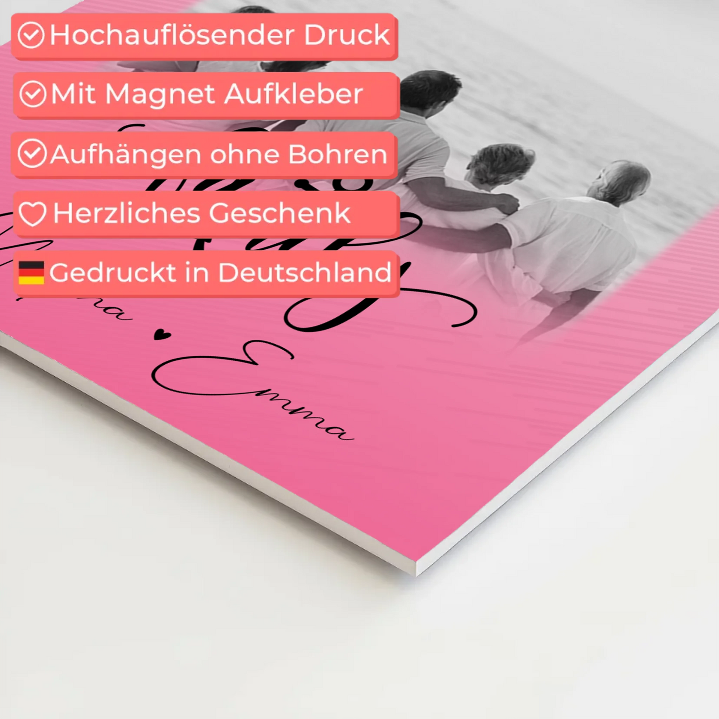 Familienbild Personalisiert mit 4 Fotos und 1 Kleines Herz Foto für Family Geschenk 10