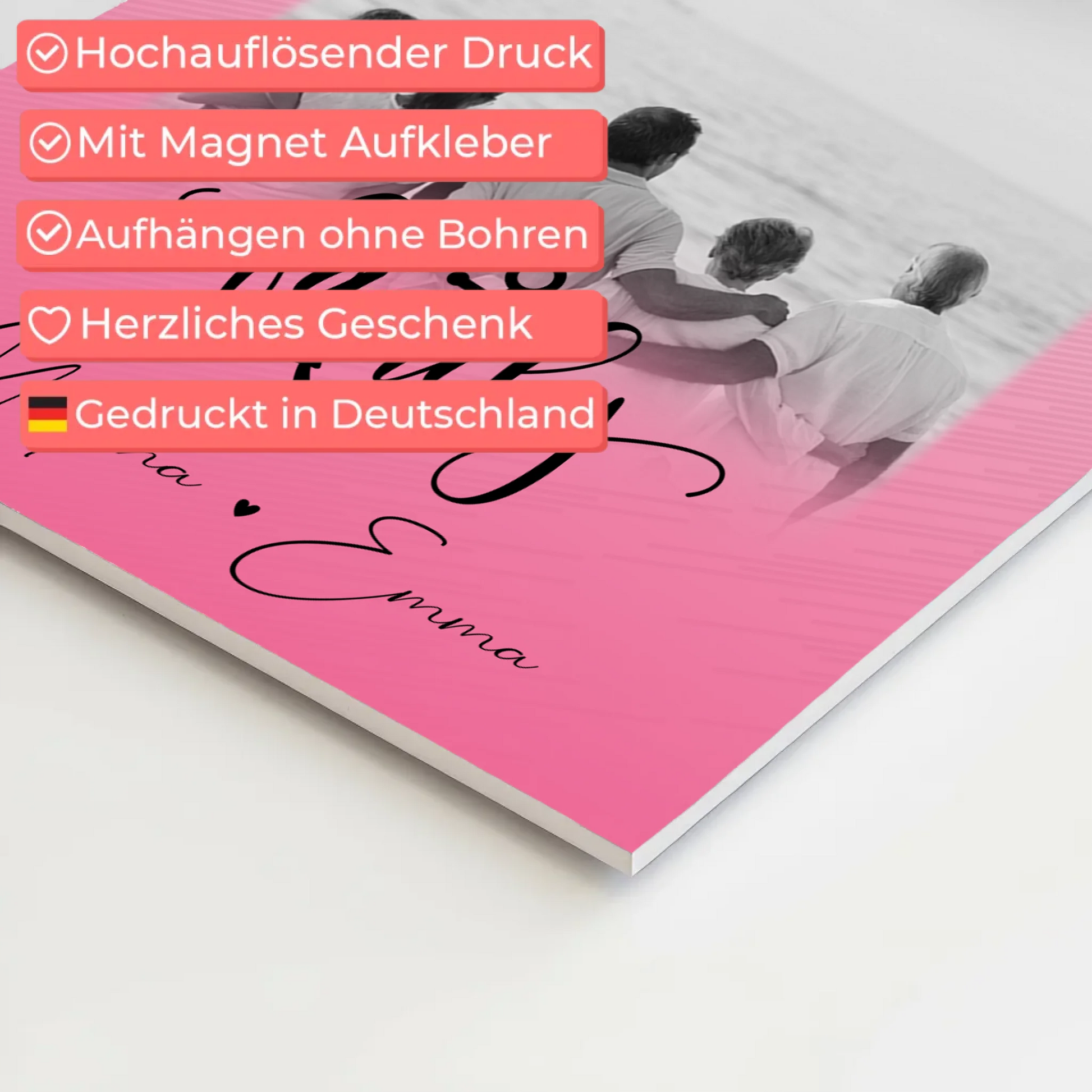 Familienbild Personalisiert mit 4 Fotos und 1 Kleines Herz Foto für Family Geschenk 10