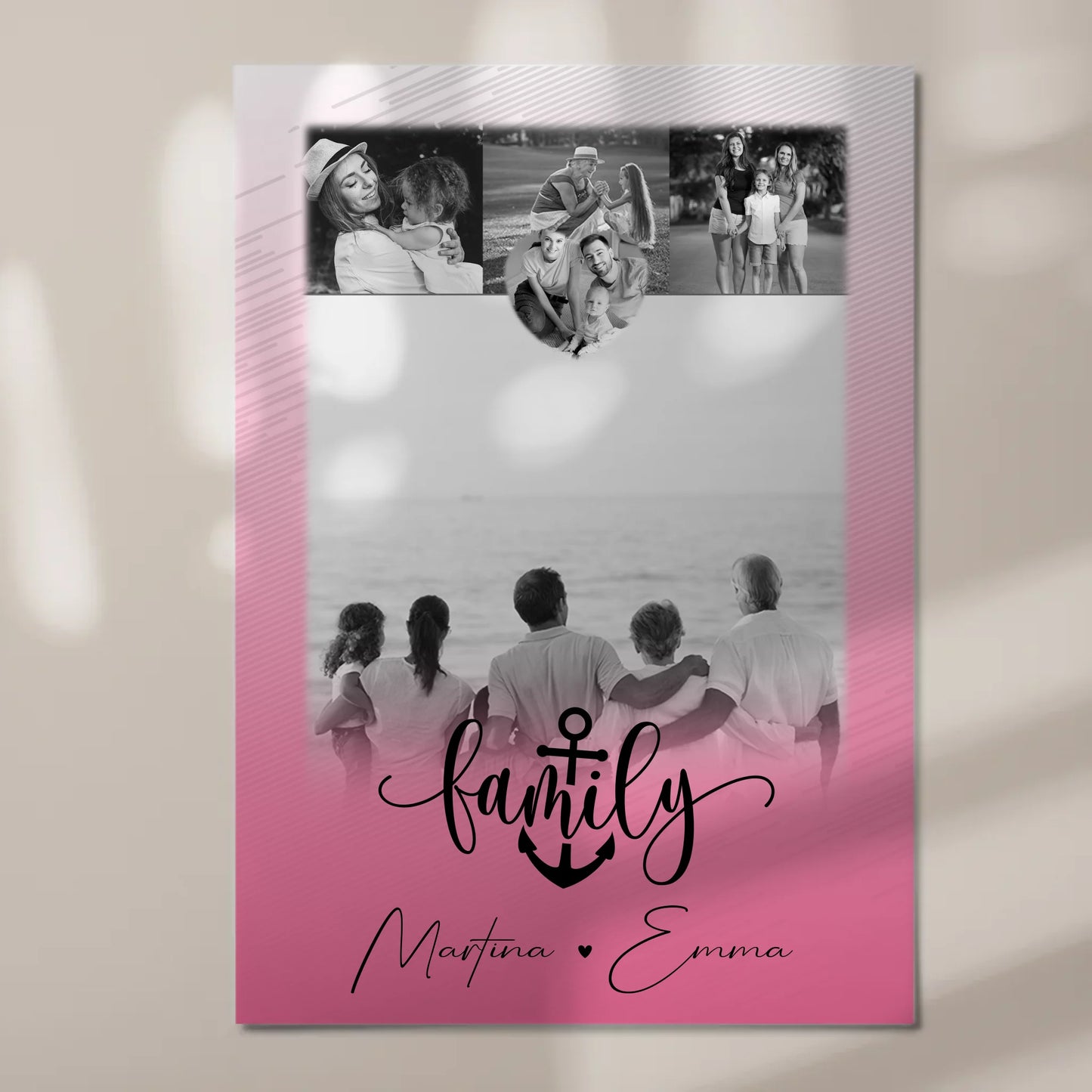 Familienbild Personalisiert mit 4 Fotos und 1 Kleines Herz Foto für Family Geschenk