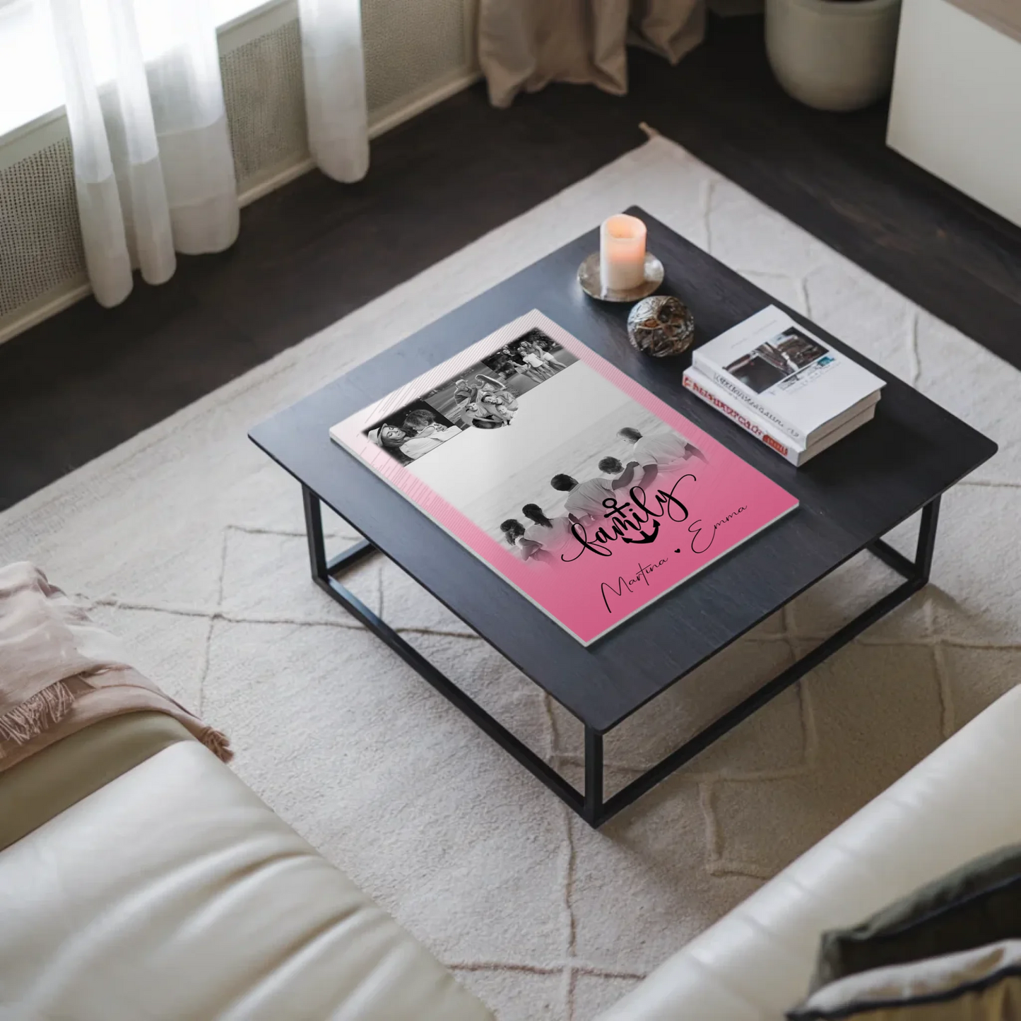 Familienbild Personalisiert mit 4 Fotos und 1 Kleines Herz Foto für Family Geschenk