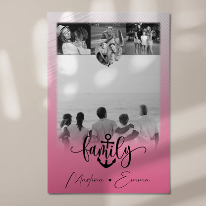 Familienbild Personalisiert mit 4 Fotos und 1 Kleines Herz Foto für Family Geschenk